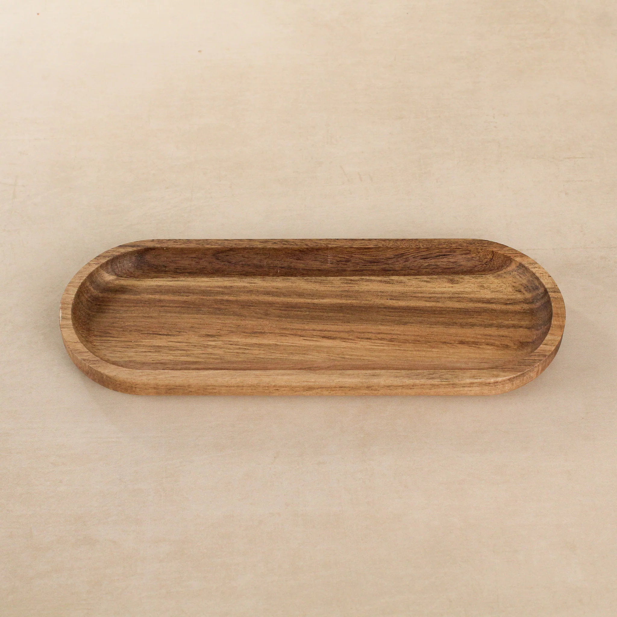 Acacia Tray & Frosted Amber Glass Dispenser Triple Set - Image 3