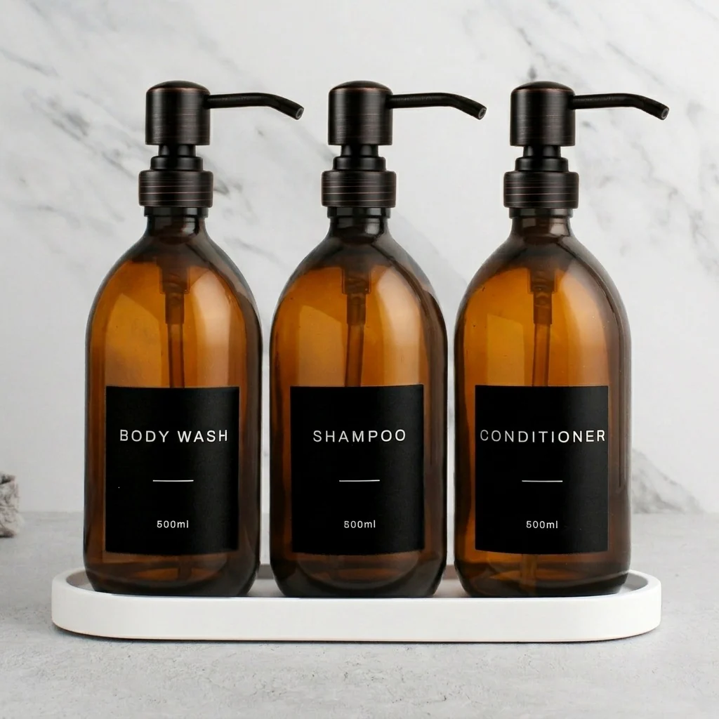 White Tray & Amber Glass Dispenser Triple Set - Image 28