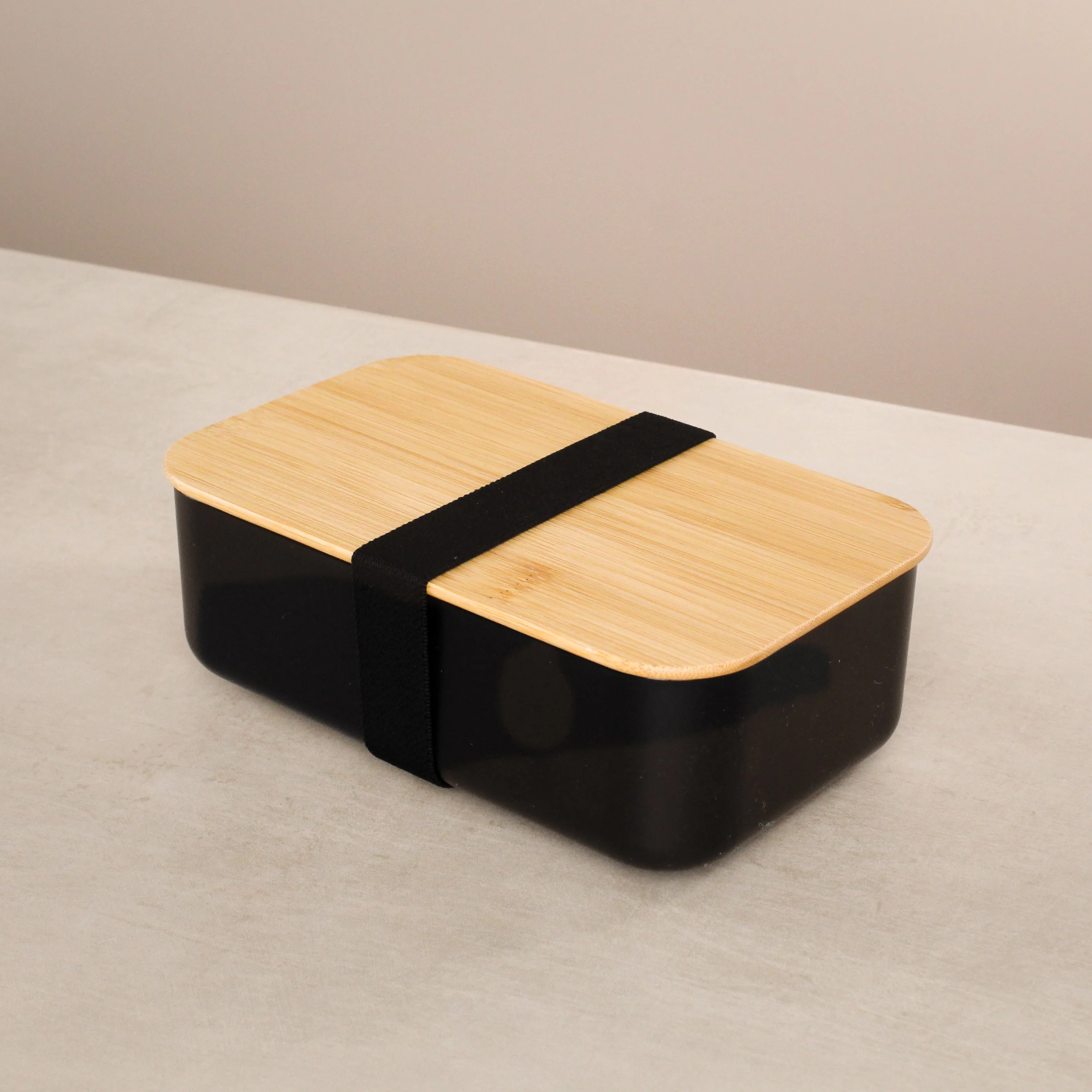 Black Lunch Box with Bamboo Lid