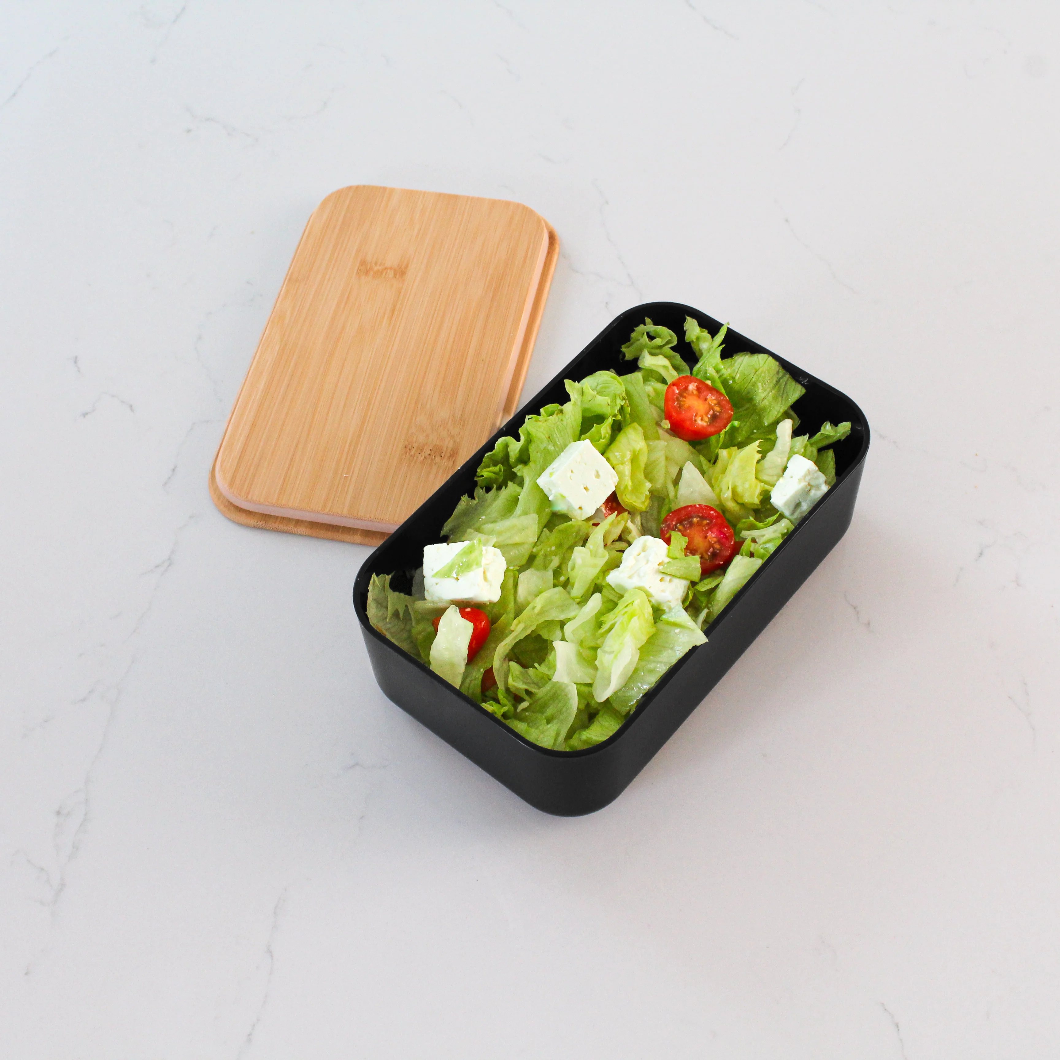 Black Lunch Box with Bamboo Lid - Image 2