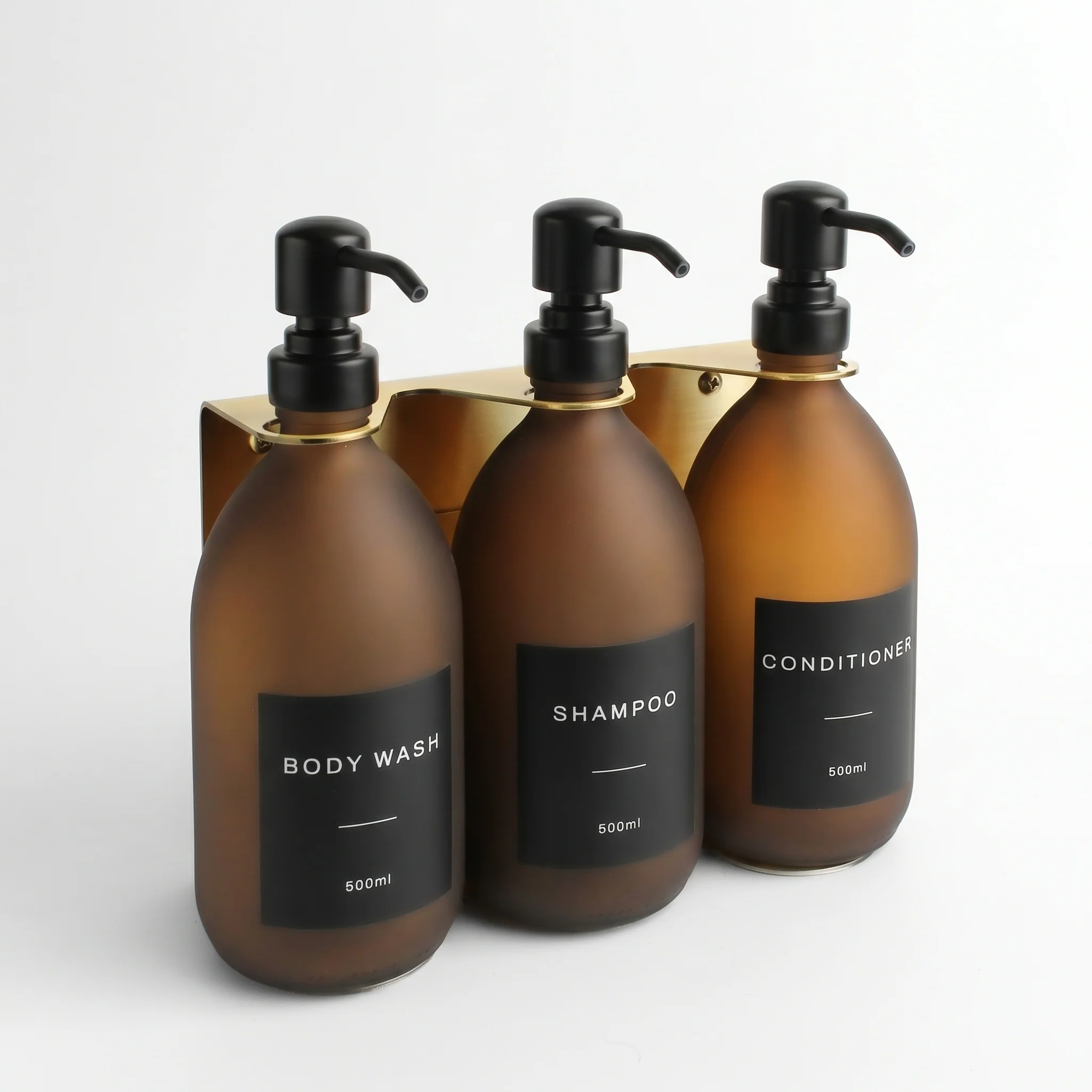 Body Wash, Shampoo & Conditioner Frosted Amber Glass Set - Image 5