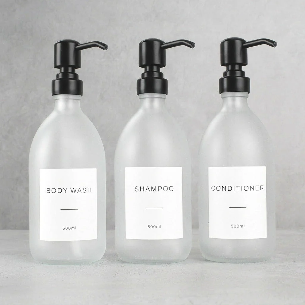 Body Wash, Shampoo & Conditioner Frosted White Glass Set - Image 15