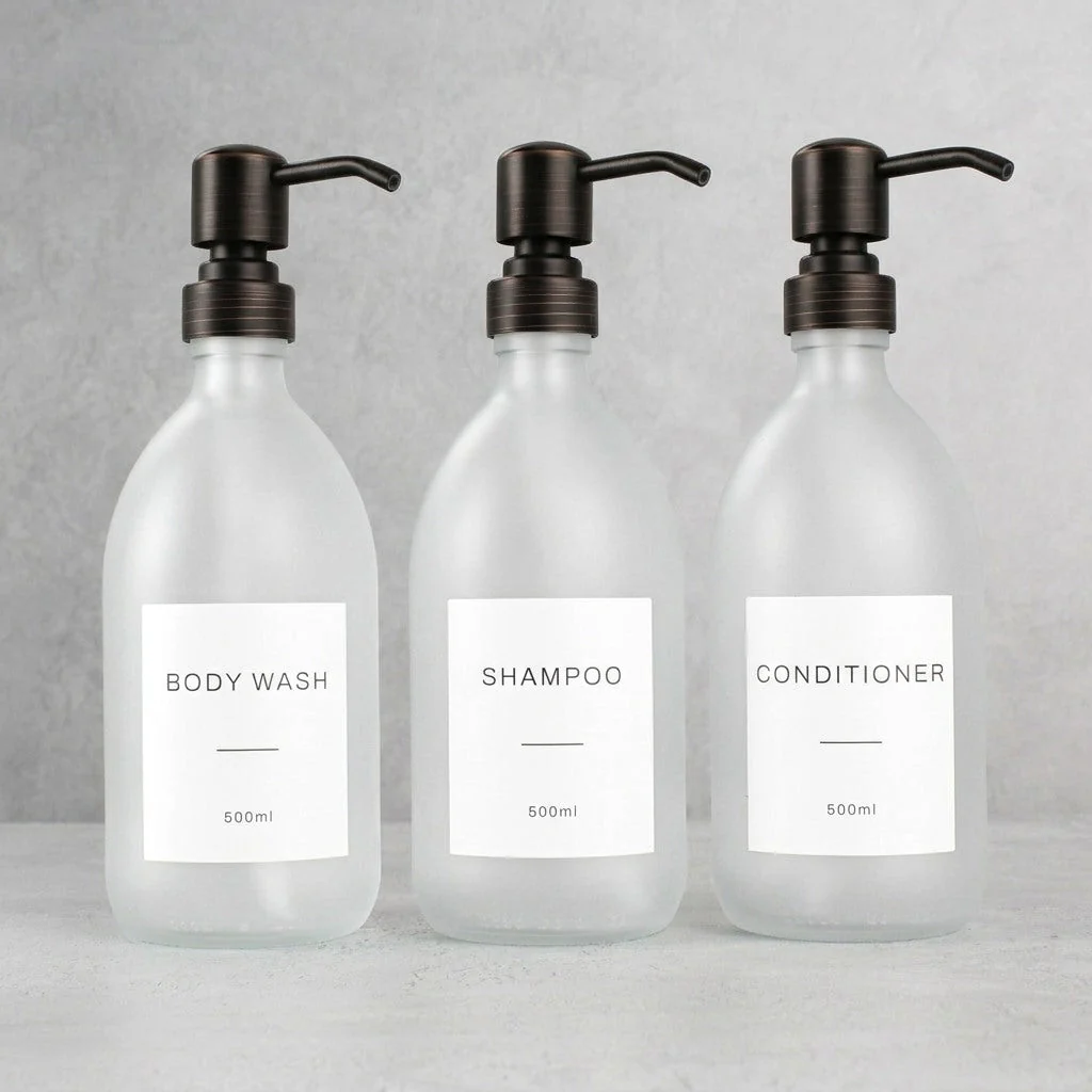 Body Wash, Shampoo & Conditioner Frosted White Glass Set - Image 23