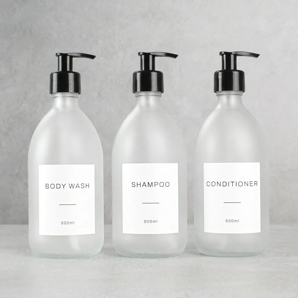Body Wash, Shampoo & Conditioner Frosted White Glass Set - Image 27