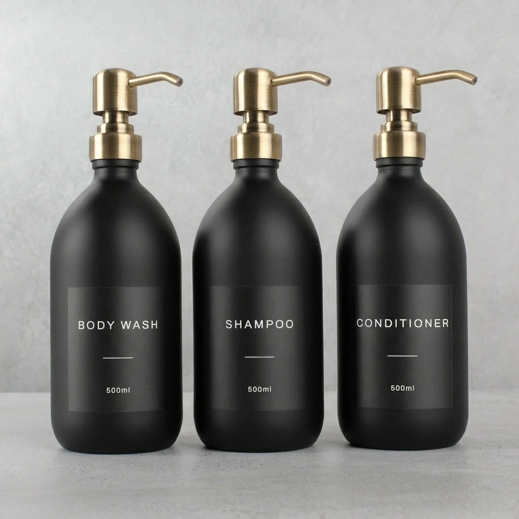 Body Wash, Shampoo & Conditioner Matte Black Glass Set - Image 13