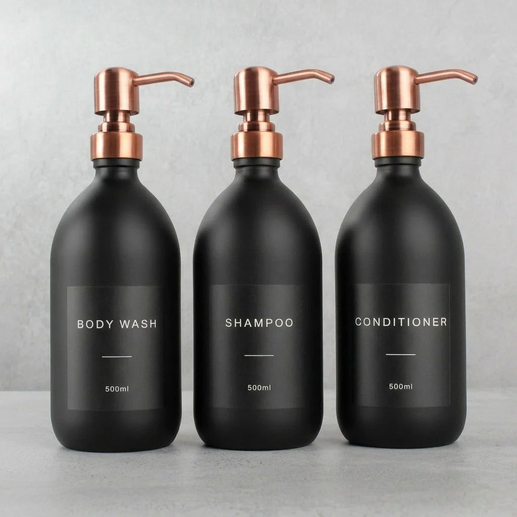 Body Wash, Shampoo & Conditioner Matte Black Glass Set - Image 17