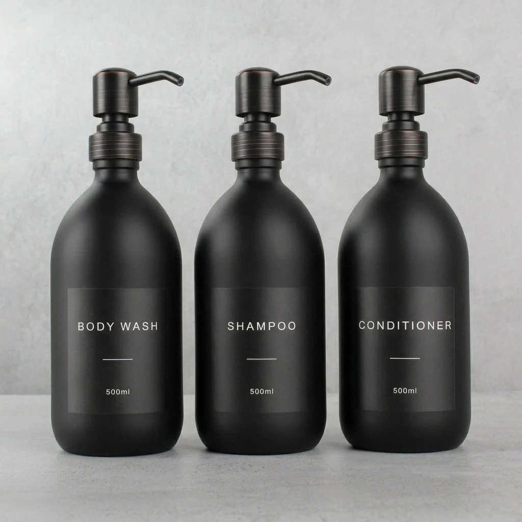 Body Wash, Shampoo & Conditioner Matte Black Glass Set - Image 21