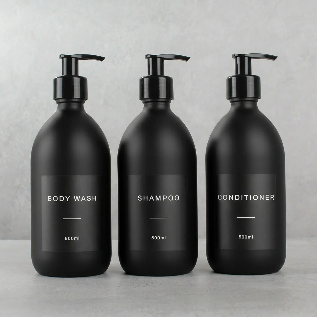 Body Wash, Shampoo & Conditioner Matte Black Glass Set - Image 25
