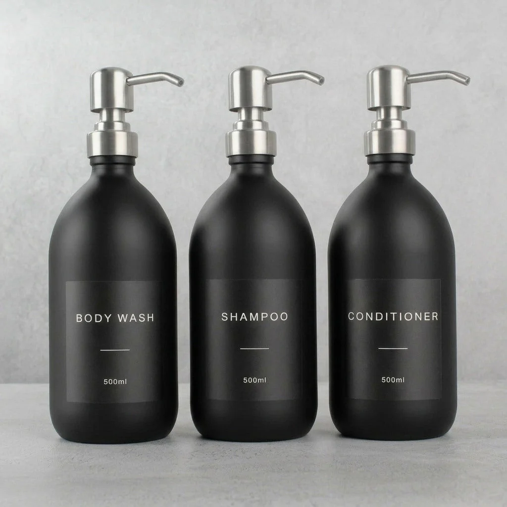 Body Wash, Shampoo & Conditioner Matte Black Glass Set - Image 9
