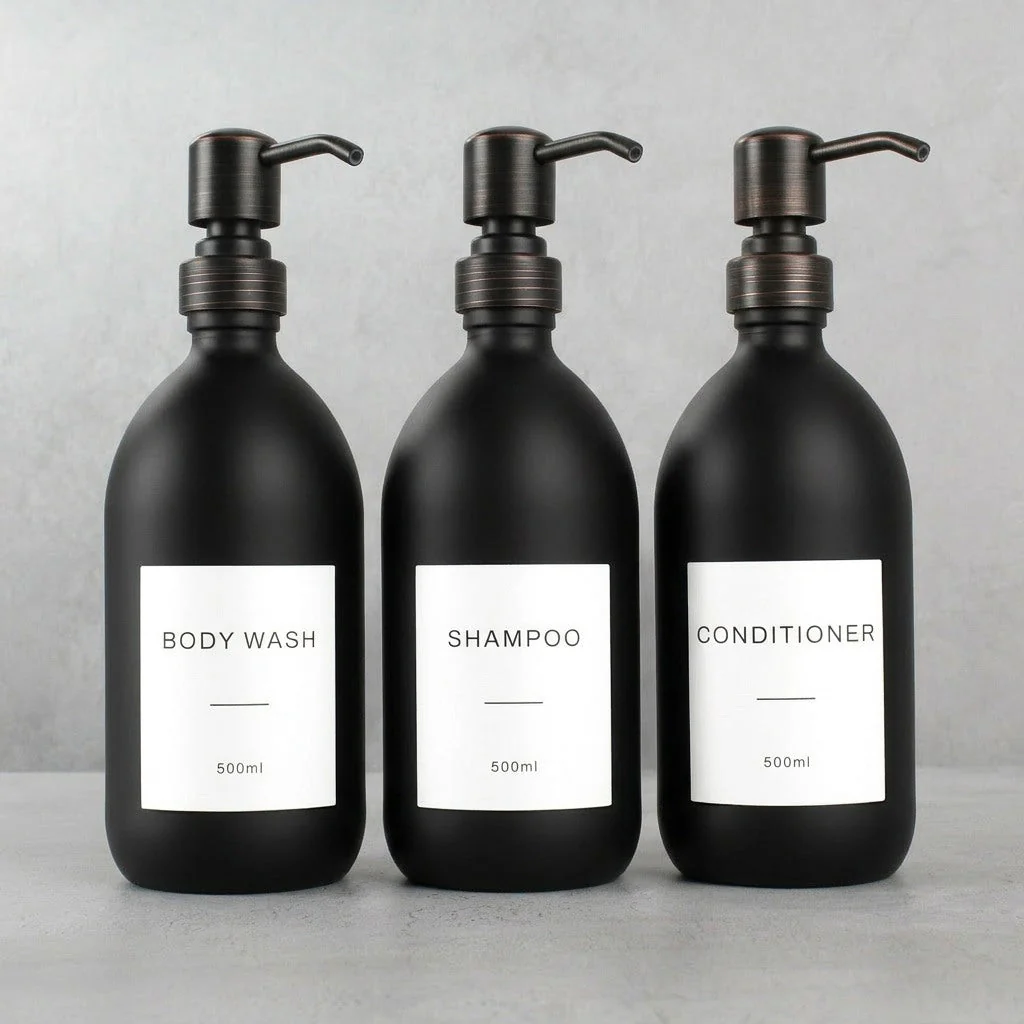 Body Wash, Shampoo & Conditioner Matte Black Glass Set - Image 26