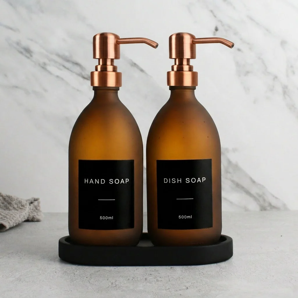 Hand Soap & Dish Soap Frosted Amber Glass Set - Image 16