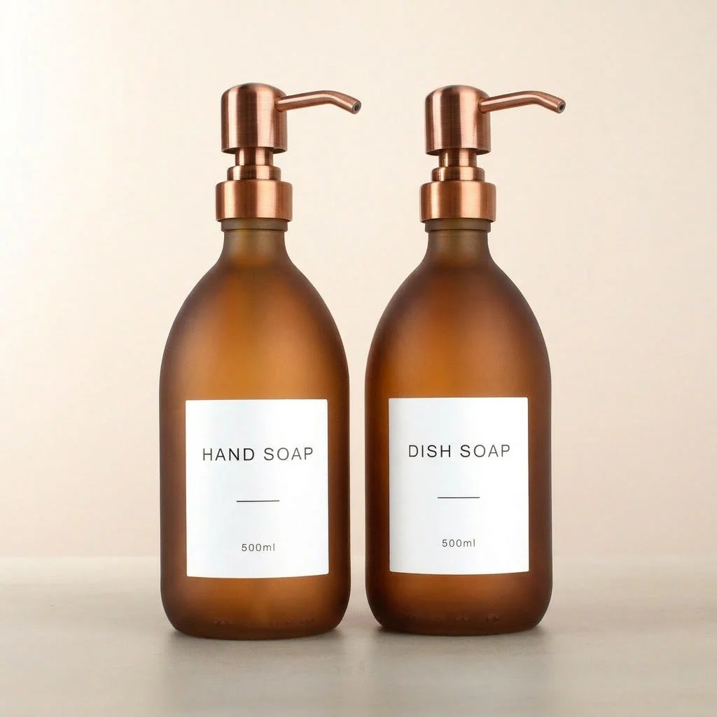 Hand Soap & Dish Soap Frosted Amber Glass Set - Image 15
