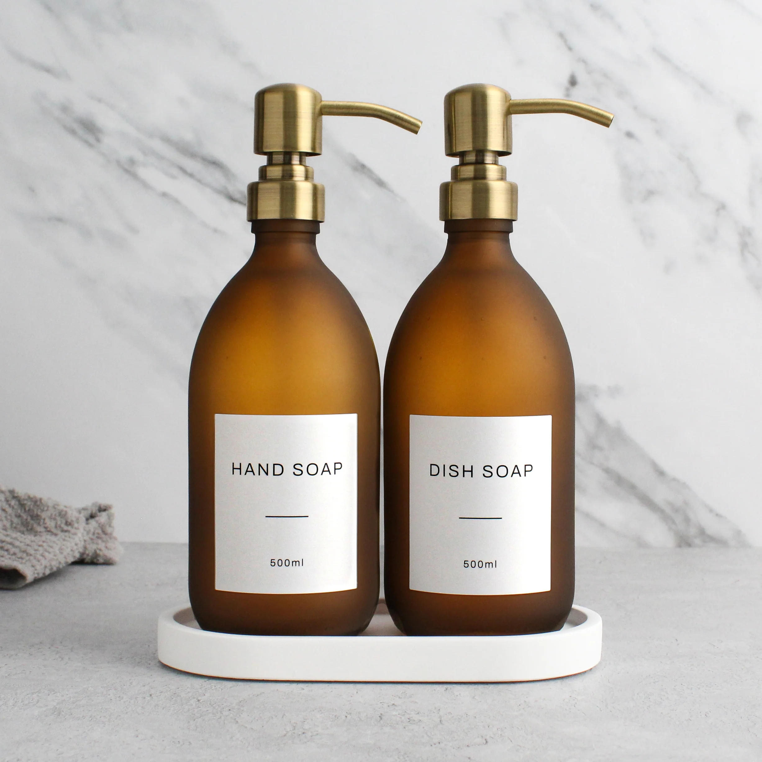 Hand Soap & Dish Soap Frosted Amber Glass Set - Image 5