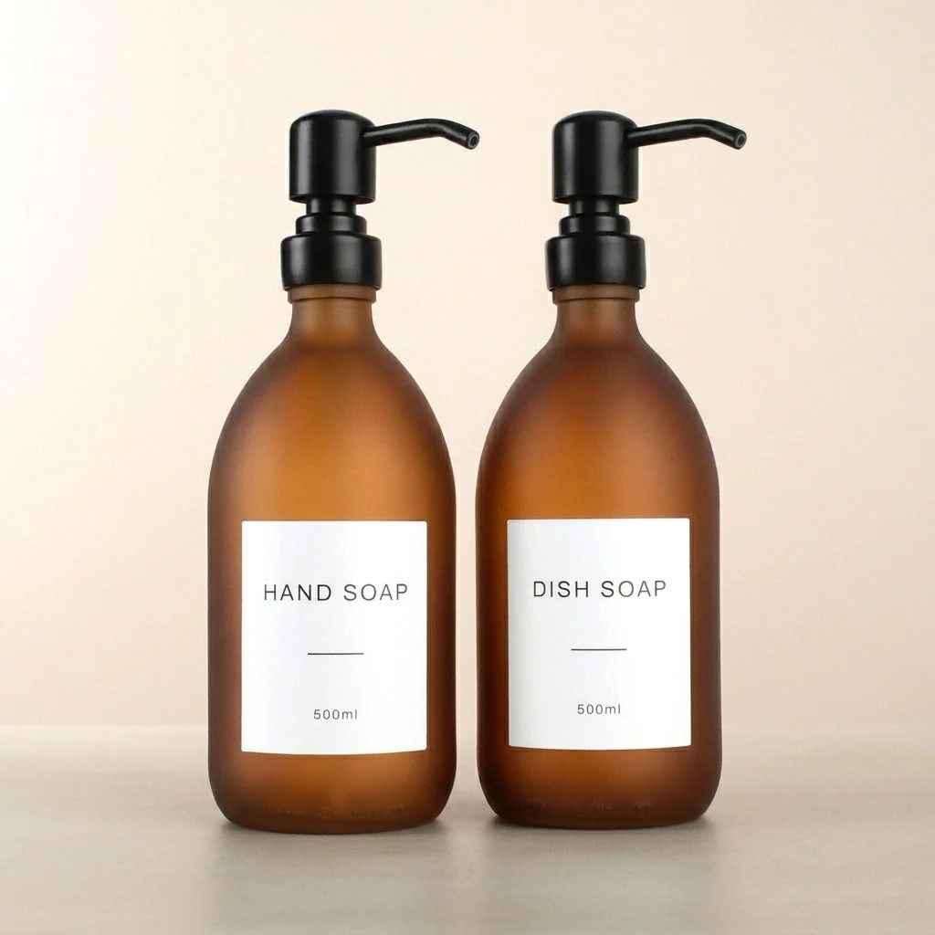 Hand Soap & Dish Soap Frosted Amber Glass Set - Image 7