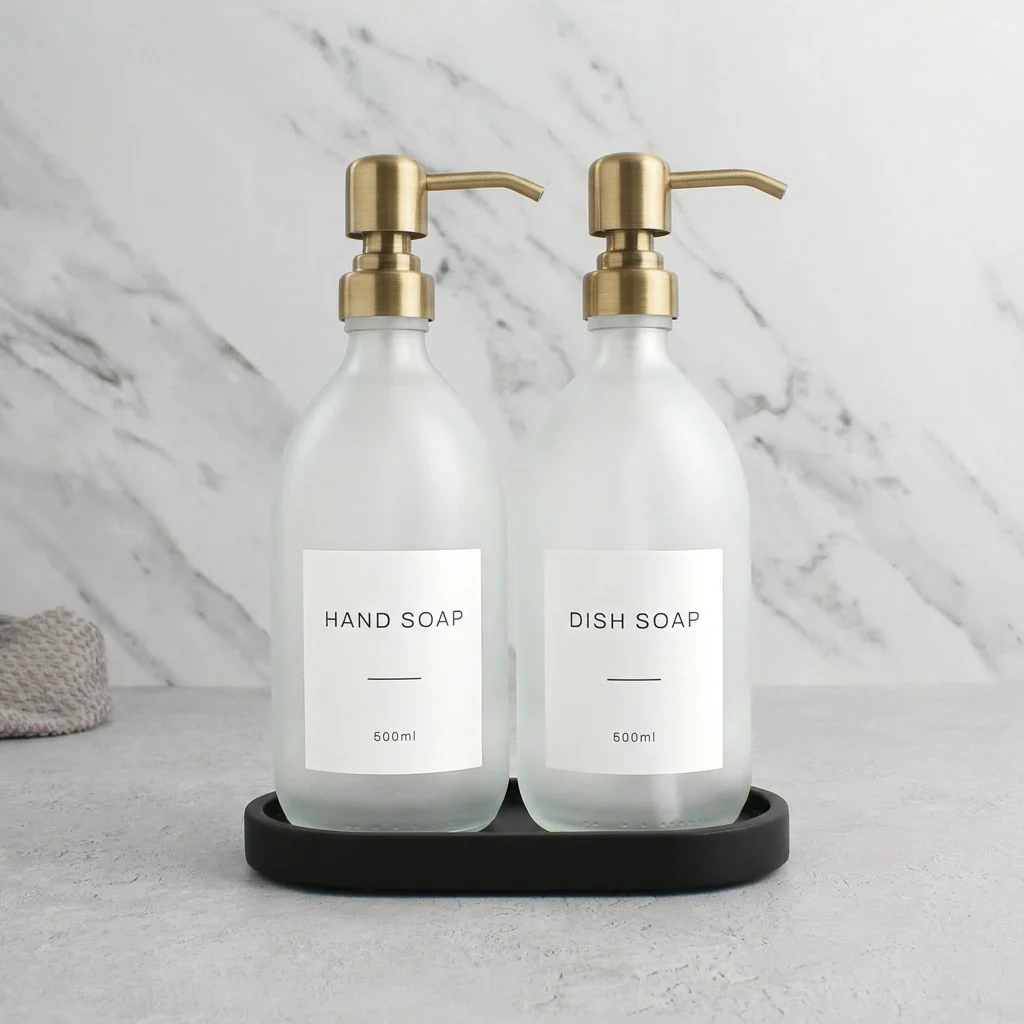 Hand Soap & Dish Soap Frosted White Glass Set - Image 10