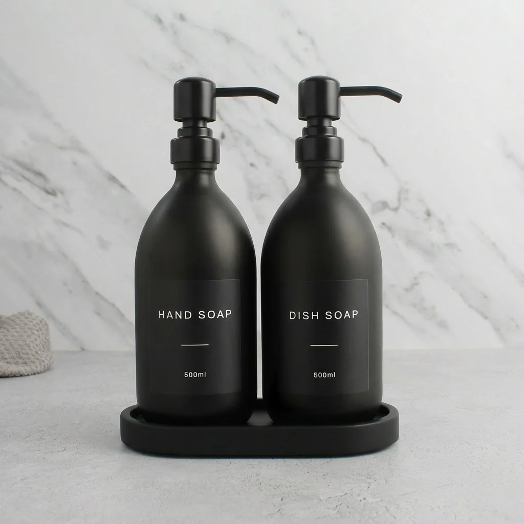 Hand Soap & Dish Soap Matte Black Glass Set - Image 4