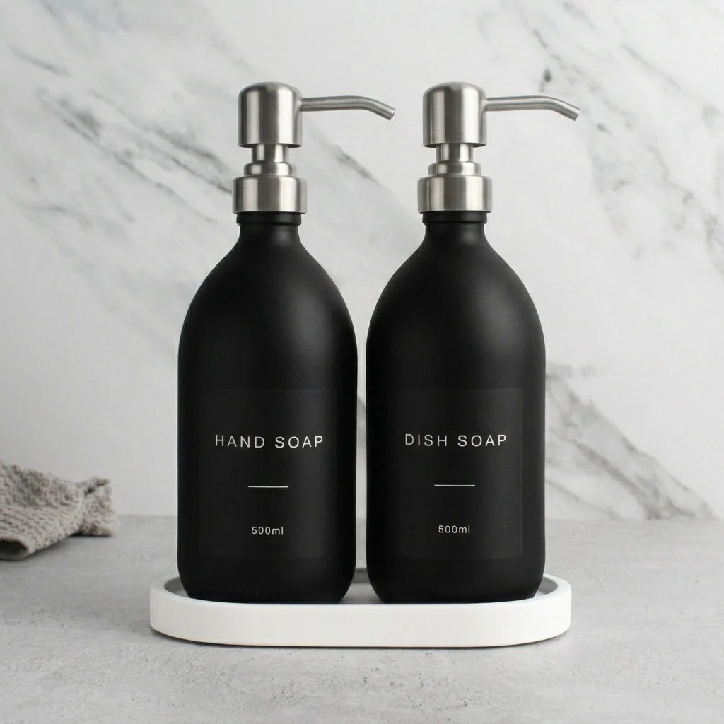 Hand Soap & Dish Soap Matte Black Glass Set - Image 9