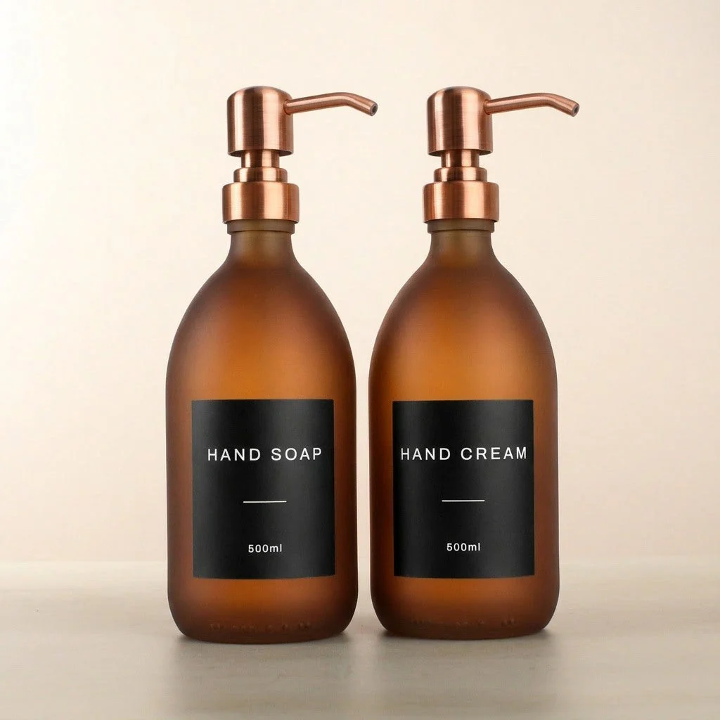 Hand Soap & Hand Cream Frosted Amber Glass Set - Image 21