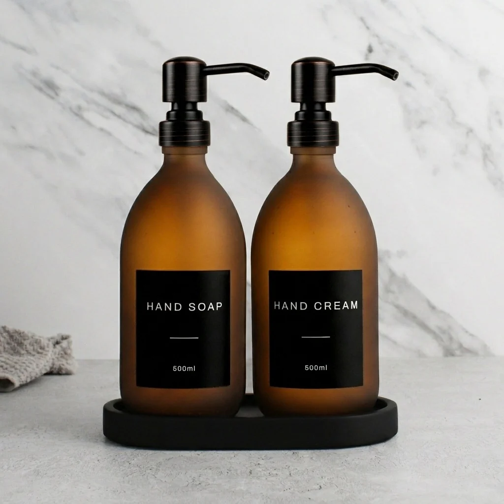 Hand Soap & Hand Cream Frosted Amber Glass Set - Image 28