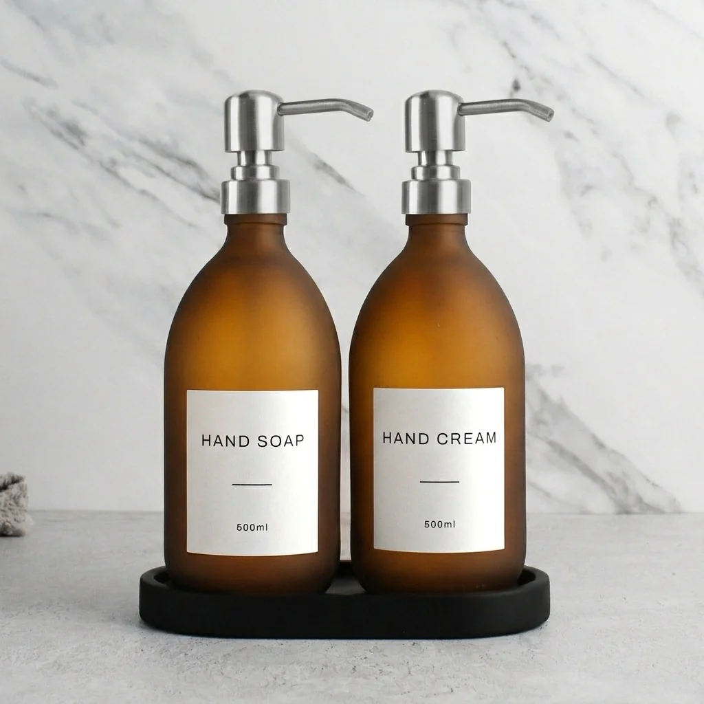 Hand Soap & Hand Cream Frosted Amber Glass Set - Image 16
