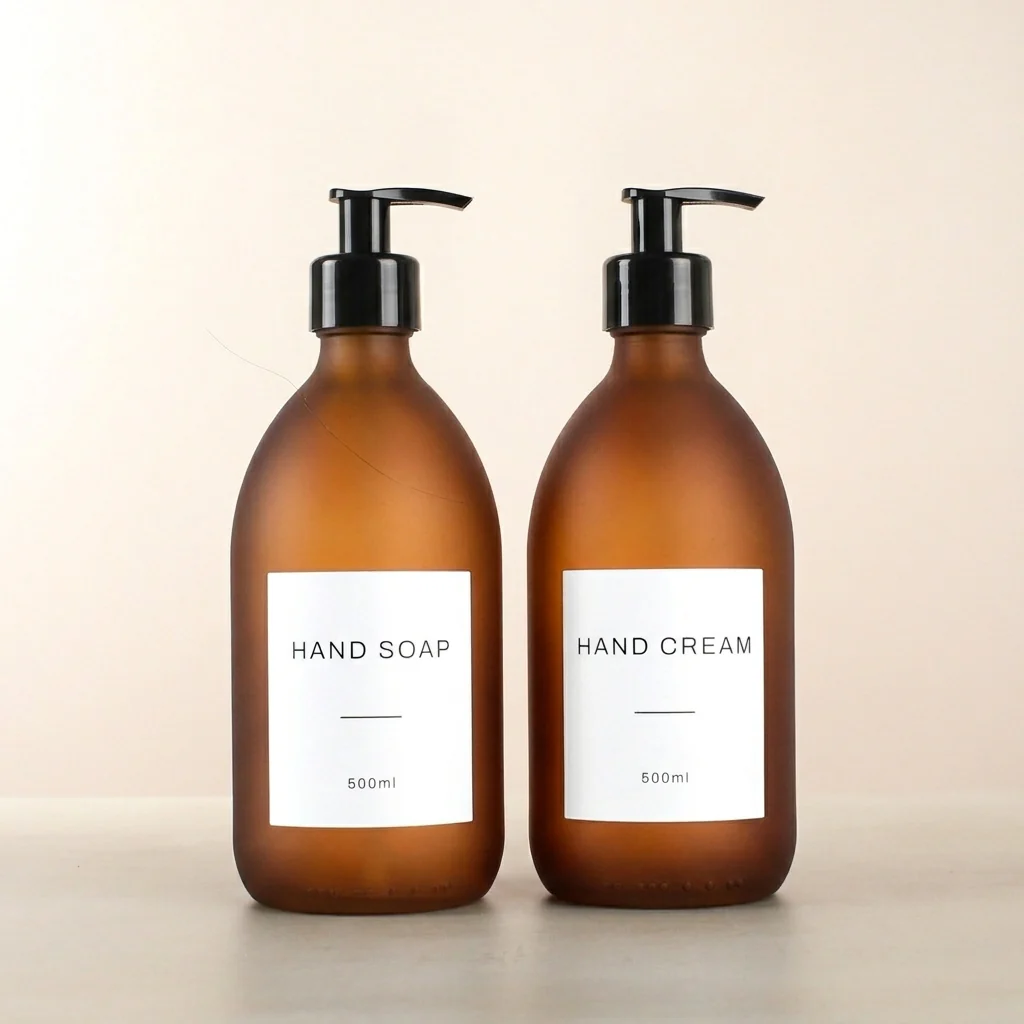 Hand Soap & Hand Cream Frosted Amber Glass Set - Image 33