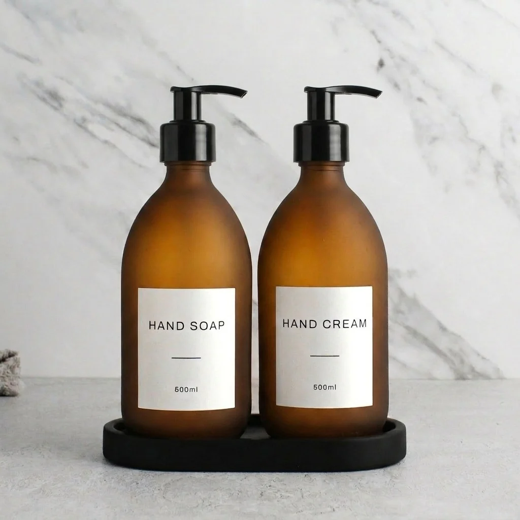 Hand Soap & Hand Cream Frosted Amber Glass Set - Image 34