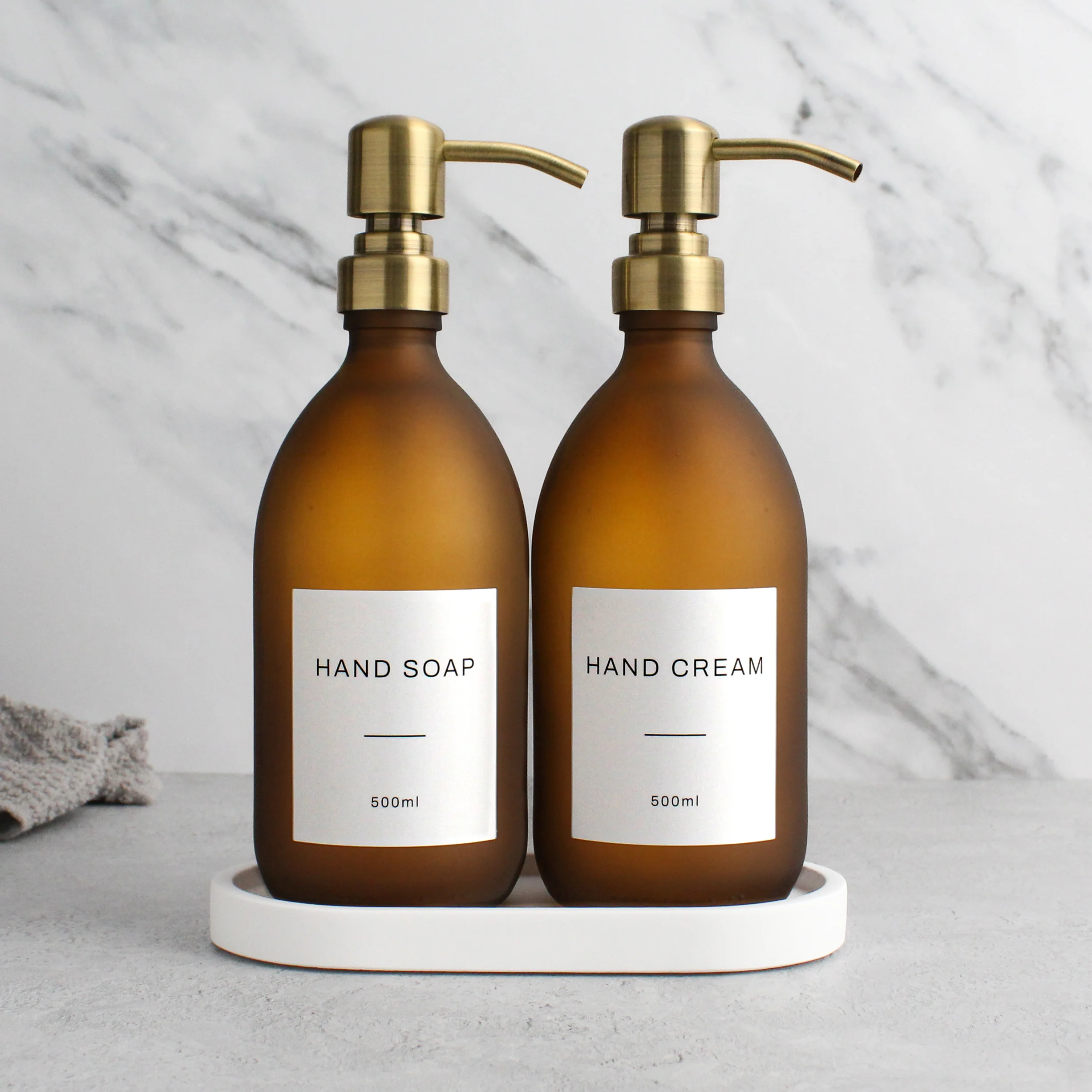 Hand Soap & Hand Cream Frosted Amber Glass Set - Image 5