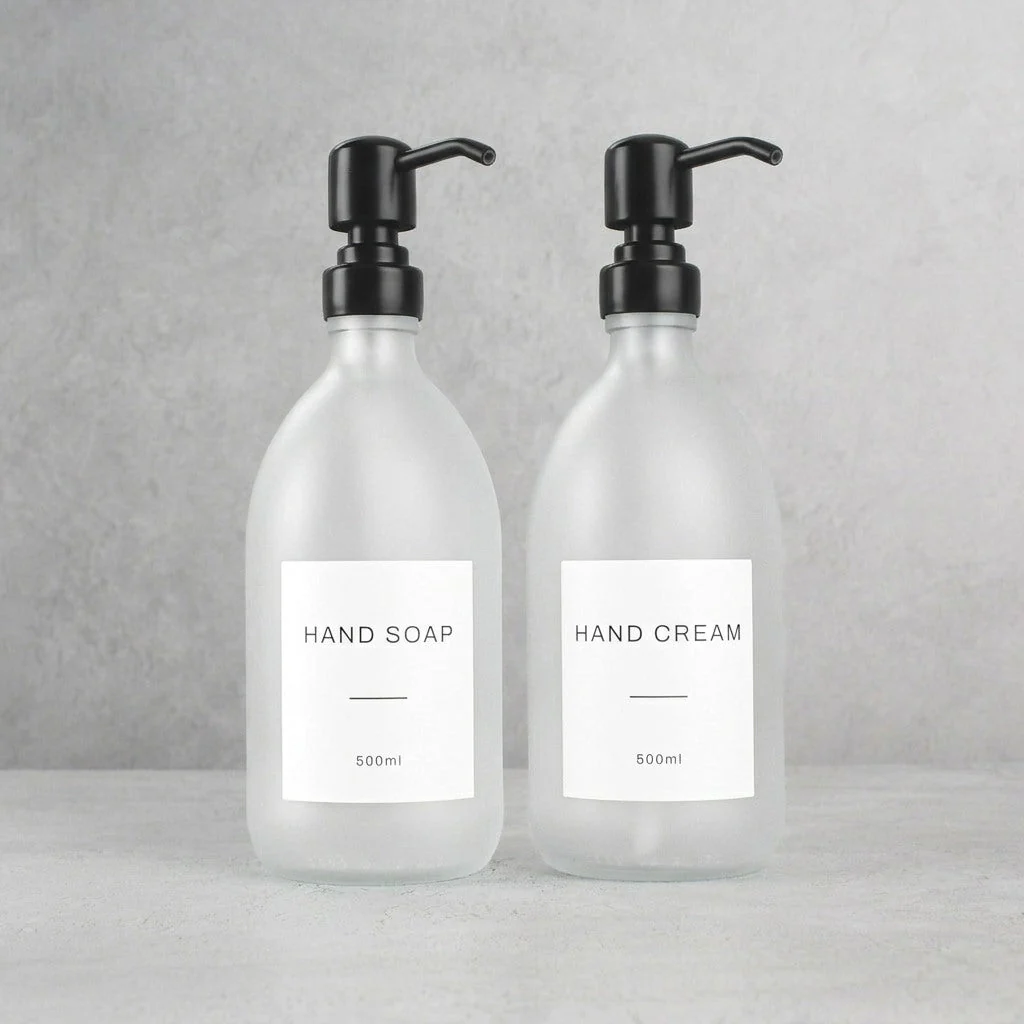 Hand Soap & Hand Cream Frosted White Glass Set - Image 17