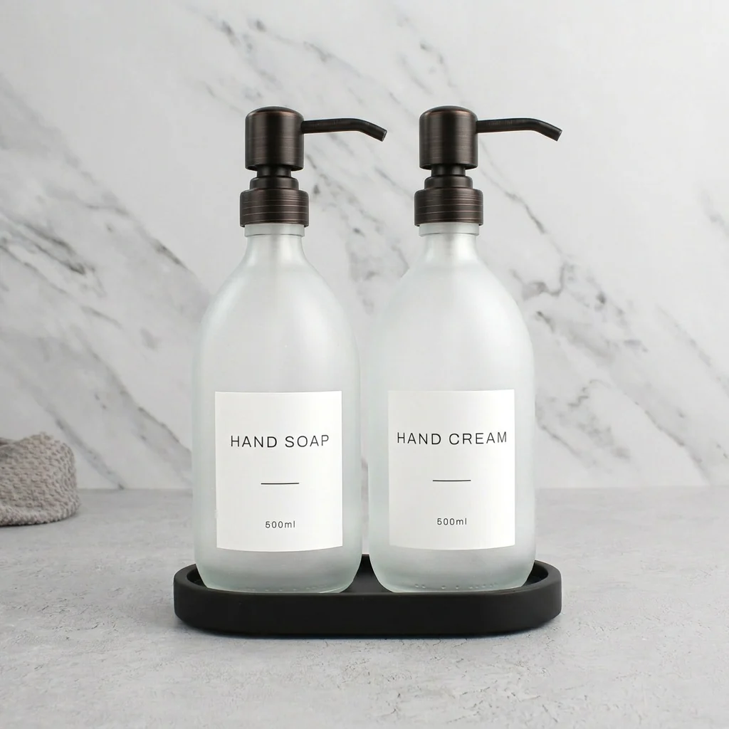 Hand Soap & Hand Cream Frosted White Glass Set - Image 30