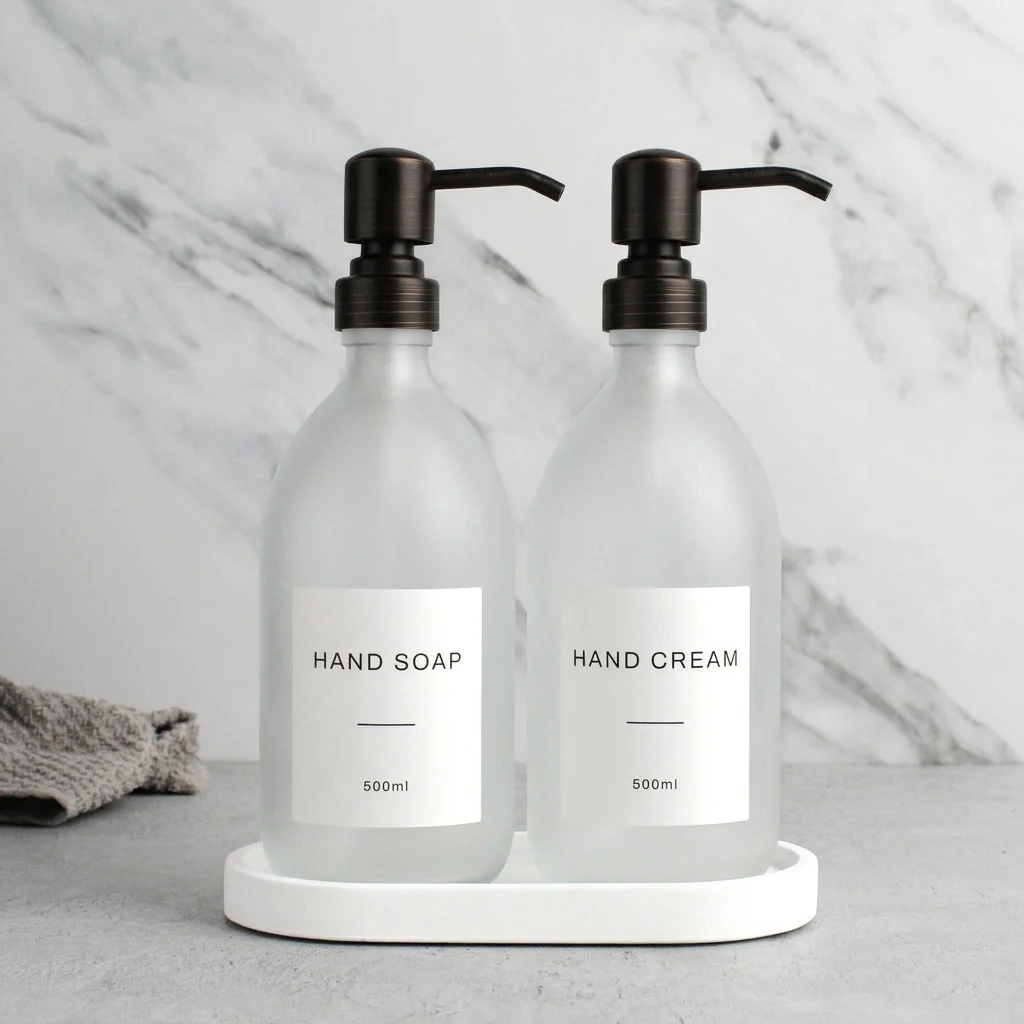 Hand Soap & Hand Cream Frosted White Glass Set - Image 31
