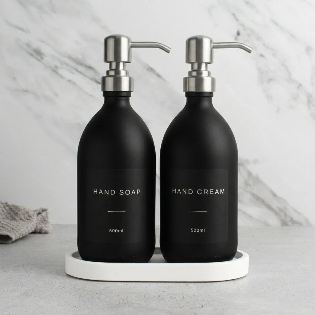 Hand Soap & Hand Cream Matte Black Glass Set - Image 11