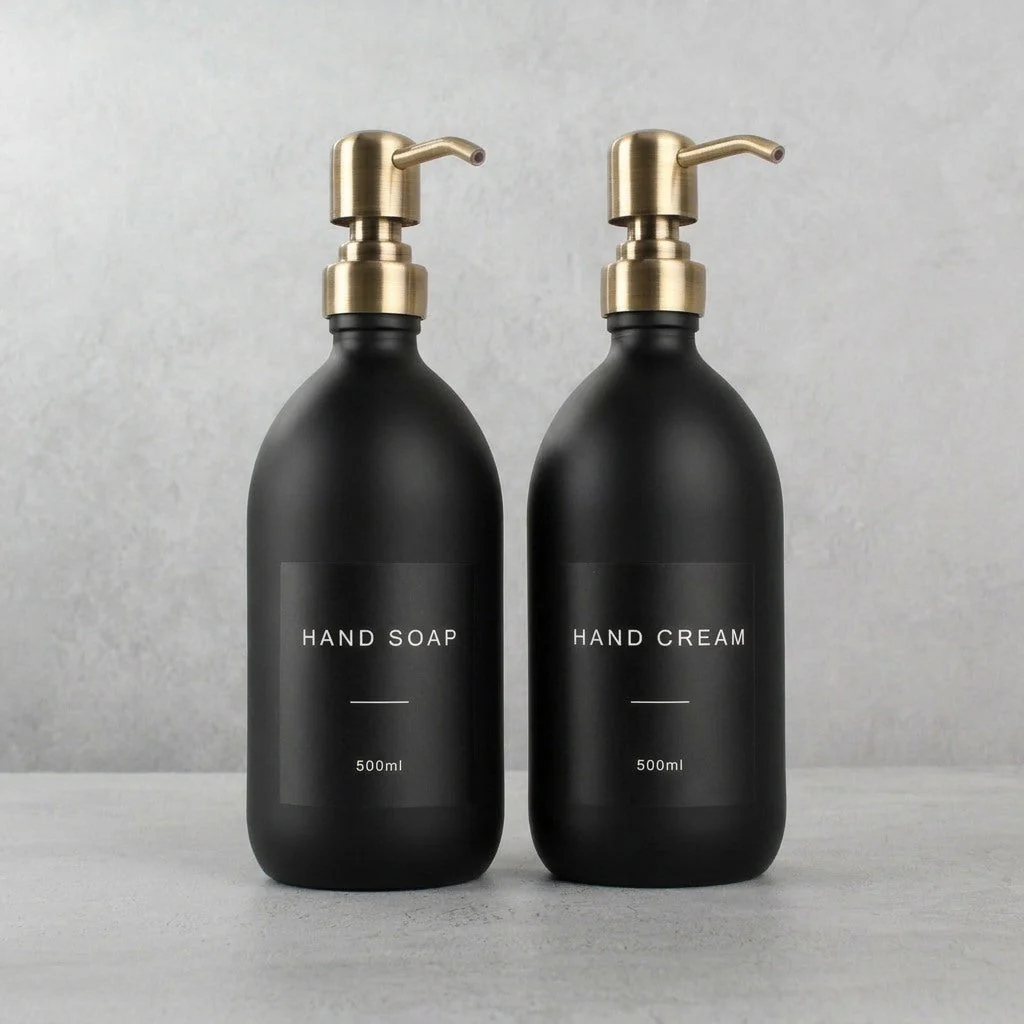 Hand Soap & Hand Cream Matte Black Glass Set - Image 15