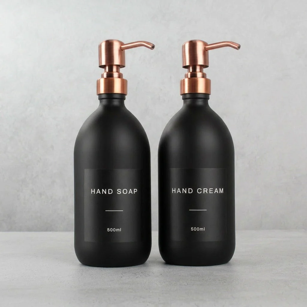 Hand Soap & Hand Cream Matte Black Glass Set - Image 21