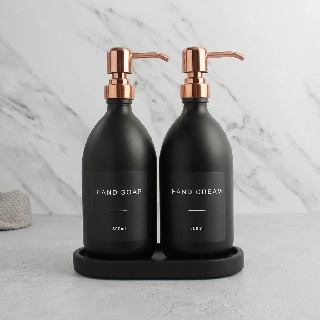 Hand Soap & Hand Cream Matte Black Glass Set - Image 22