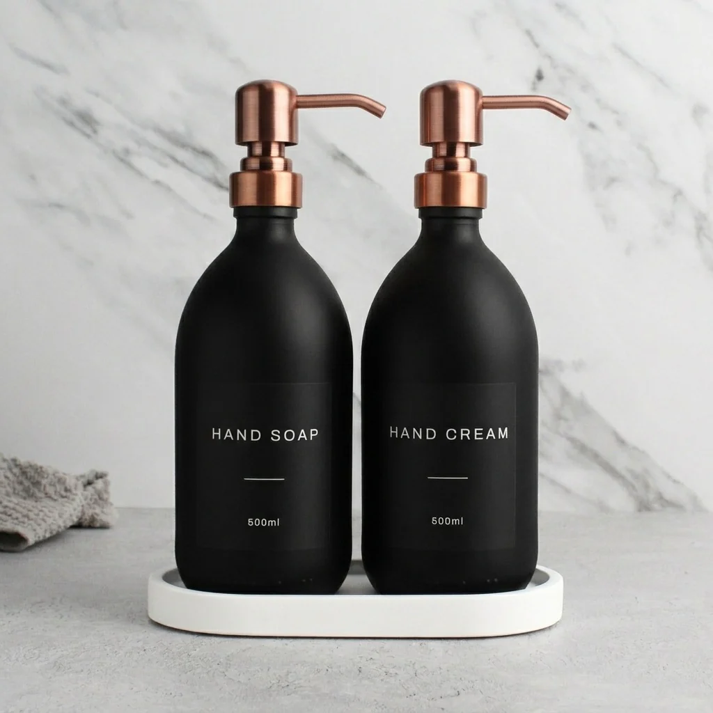 Hand Soap & Hand Cream Matte Black Glass Set - Image 23