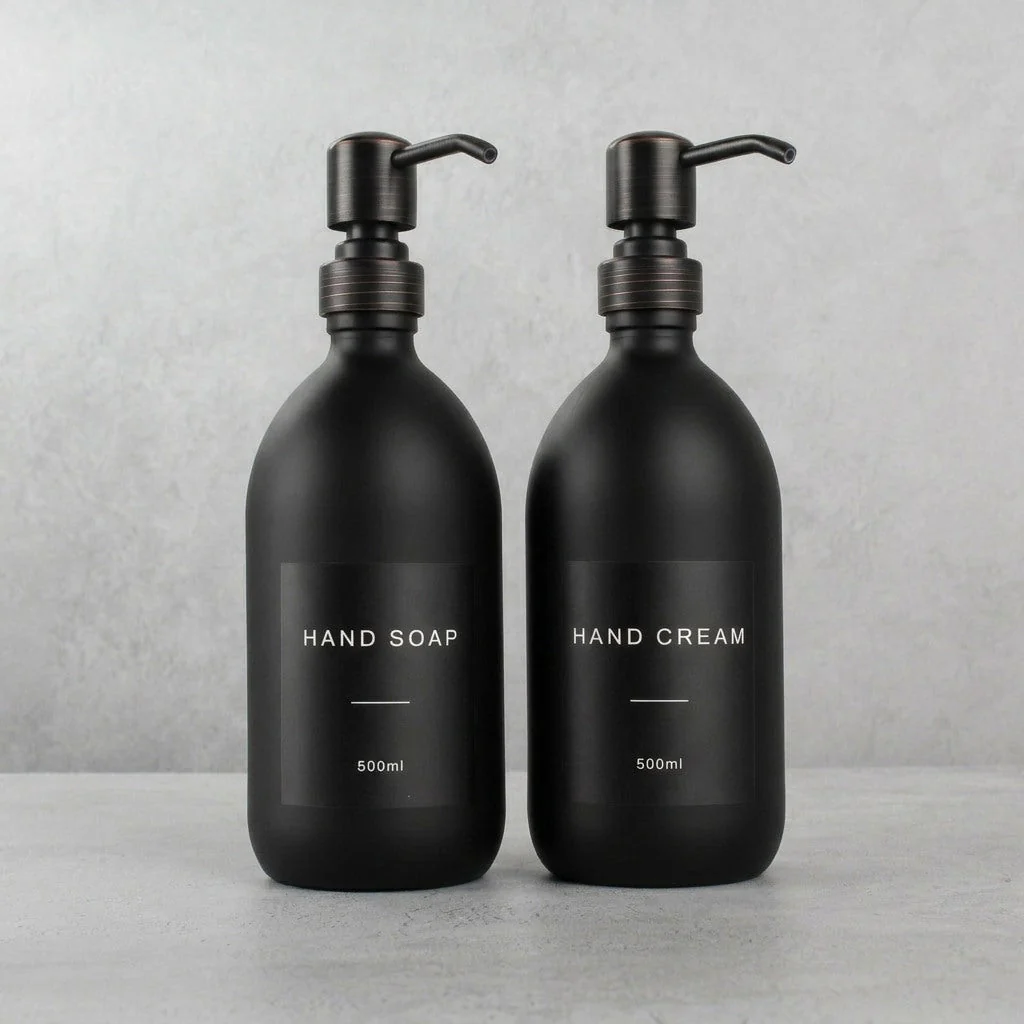 Hand Soap & Hand Cream Matte Black Glass Set - Image 27
