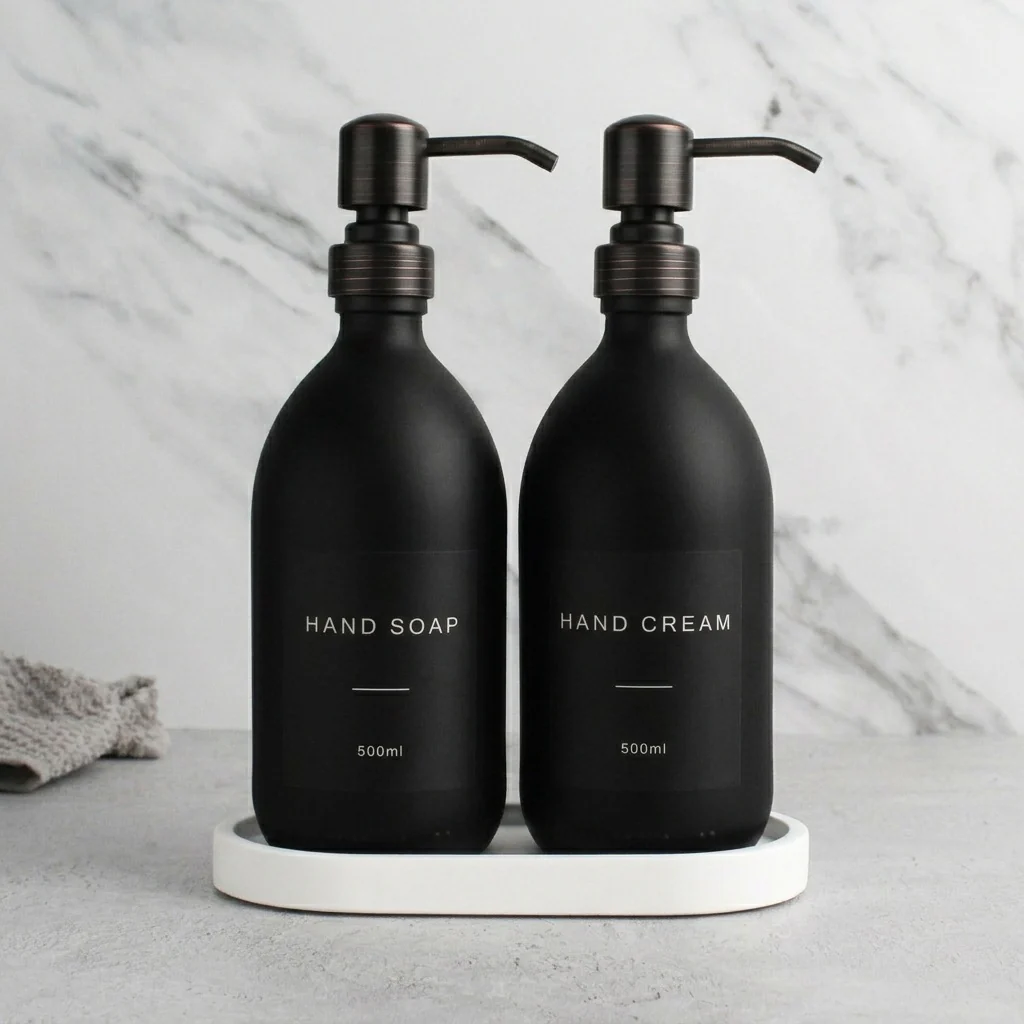 Hand Soap & Hand Cream Matte Black Glass Set - Image 29