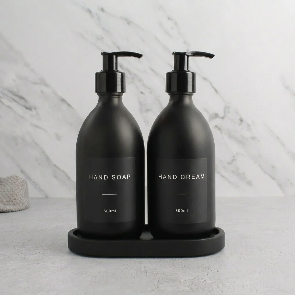 Hand Soap & Hand Cream Matte Black Glass Set - Image 34