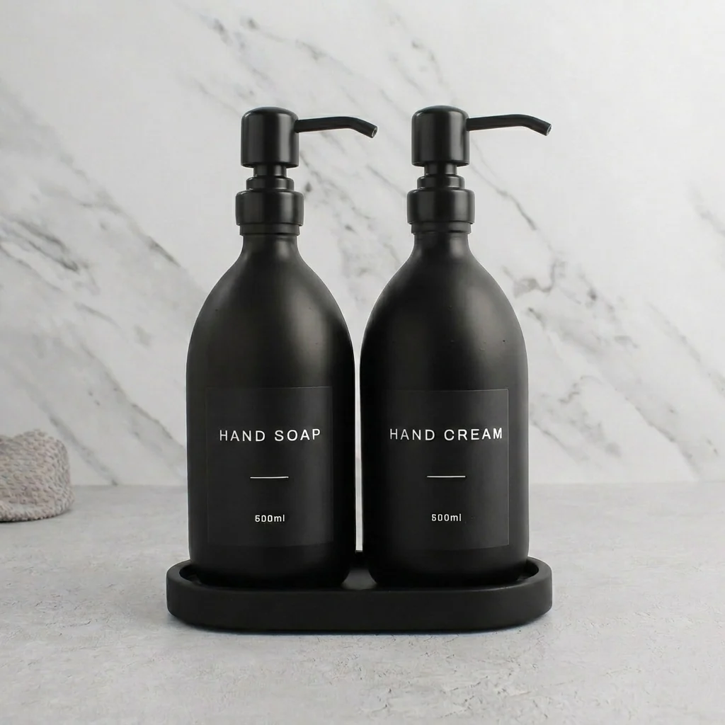 Hand Soap & Hand Cream Matte Black Glass Set - Image 4