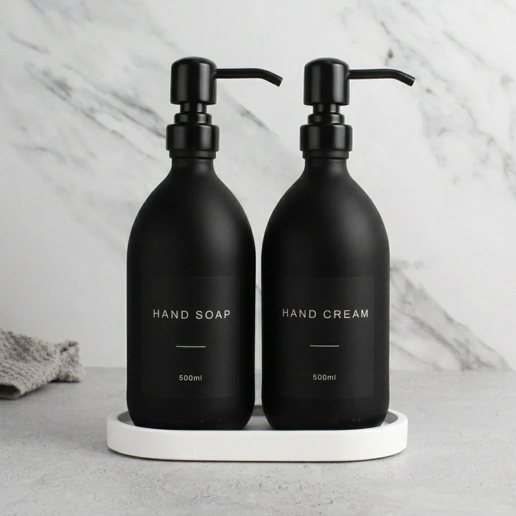 Hand Soap & Hand Cream Matte Black Glass Set - Image 5