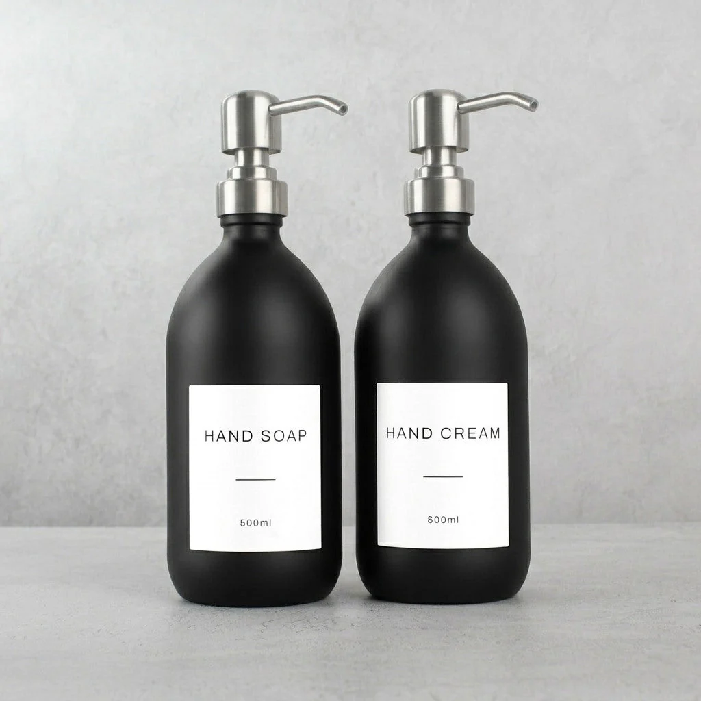 Hand Soap & Hand Cream Matte Black Glass Set - Image 16