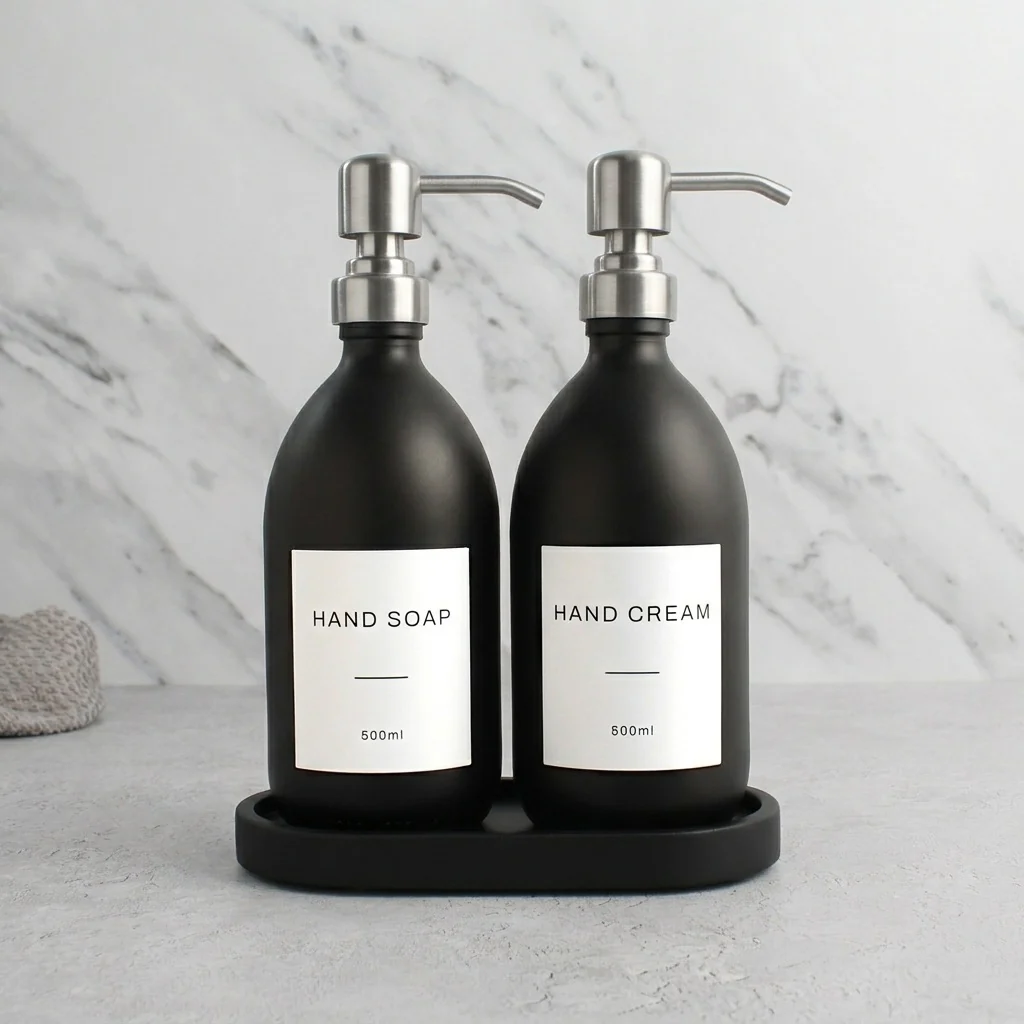 Hand Soap & Hand Cream Matte Black Glass Set - Image 17