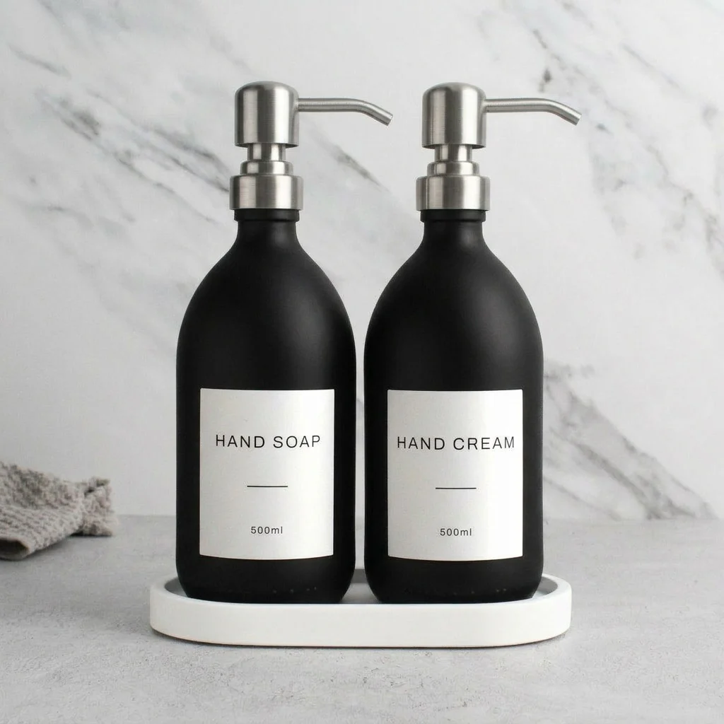Hand Soap & Hand Cream Matte Black Glass Set - Image 18