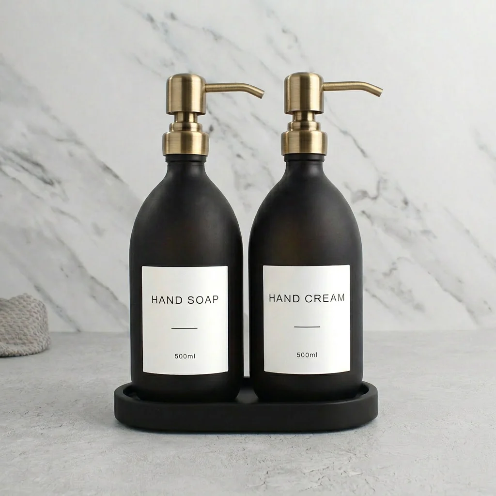 Hand Soap & Hand Cream Matte Black Glass Set - Image 23