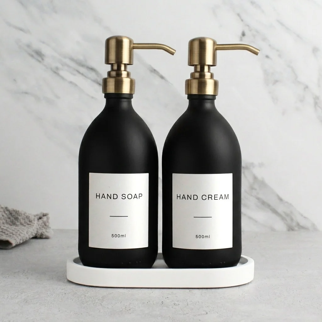 Hand Soap & Hand Cream Matte Black Glass Set - Image 24