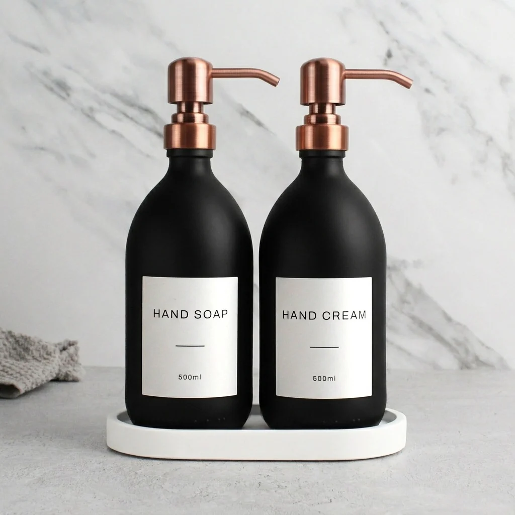 Hand Soap & Hand Cream Matte Black Glass Set - Image 30