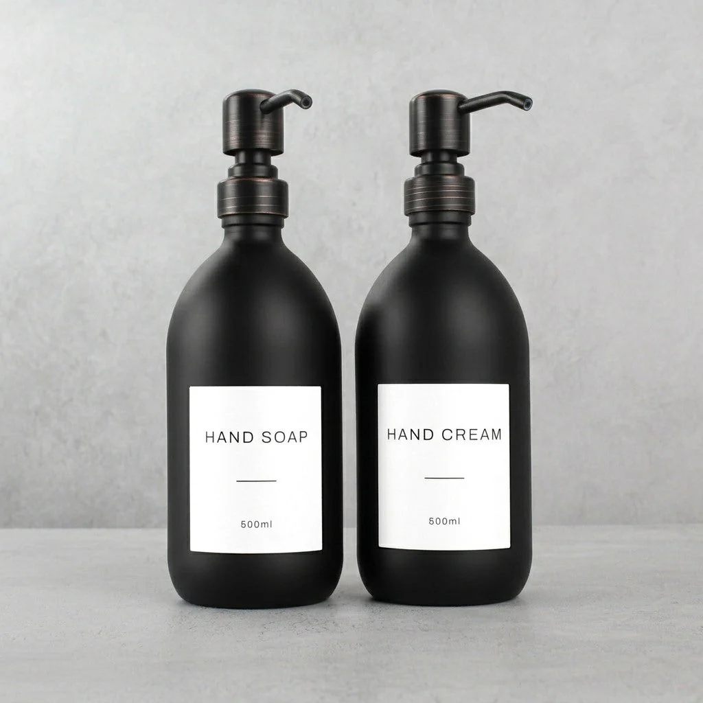 Hand Soap & Hand Cream Matte Black Glass Set - Image 34
