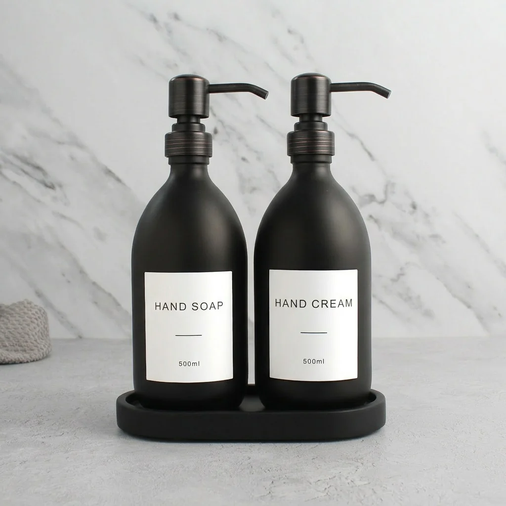 Hand Soap & Hand Cream Matte Black Glass Set - Image 35