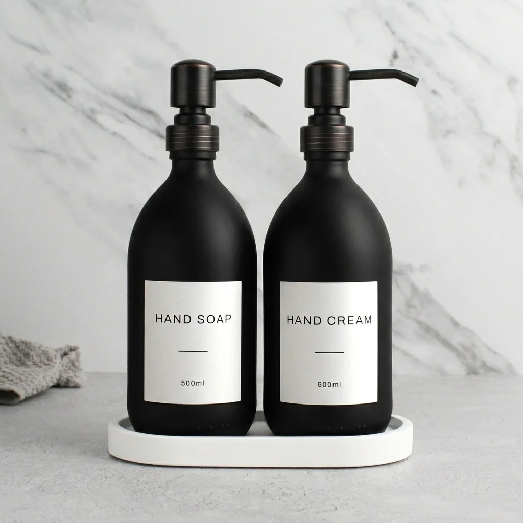 Hand Soap & Hand Cream Matte Black Glass Set - Image 36