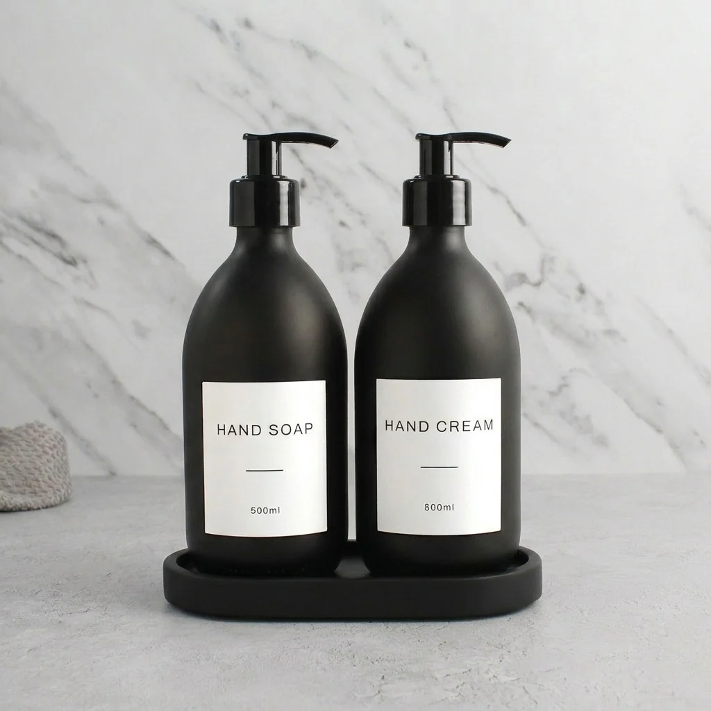 Hand Soap & Hand Cream Matte Black Glass Set - Image 41